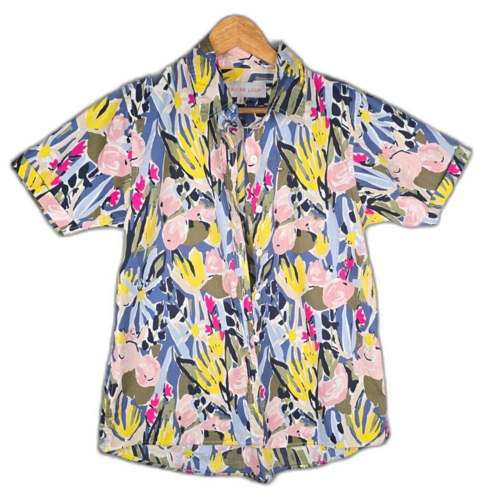 Peau de Loup Multicolor Abstract Floral Cotton Button Up Shirt 6 Small